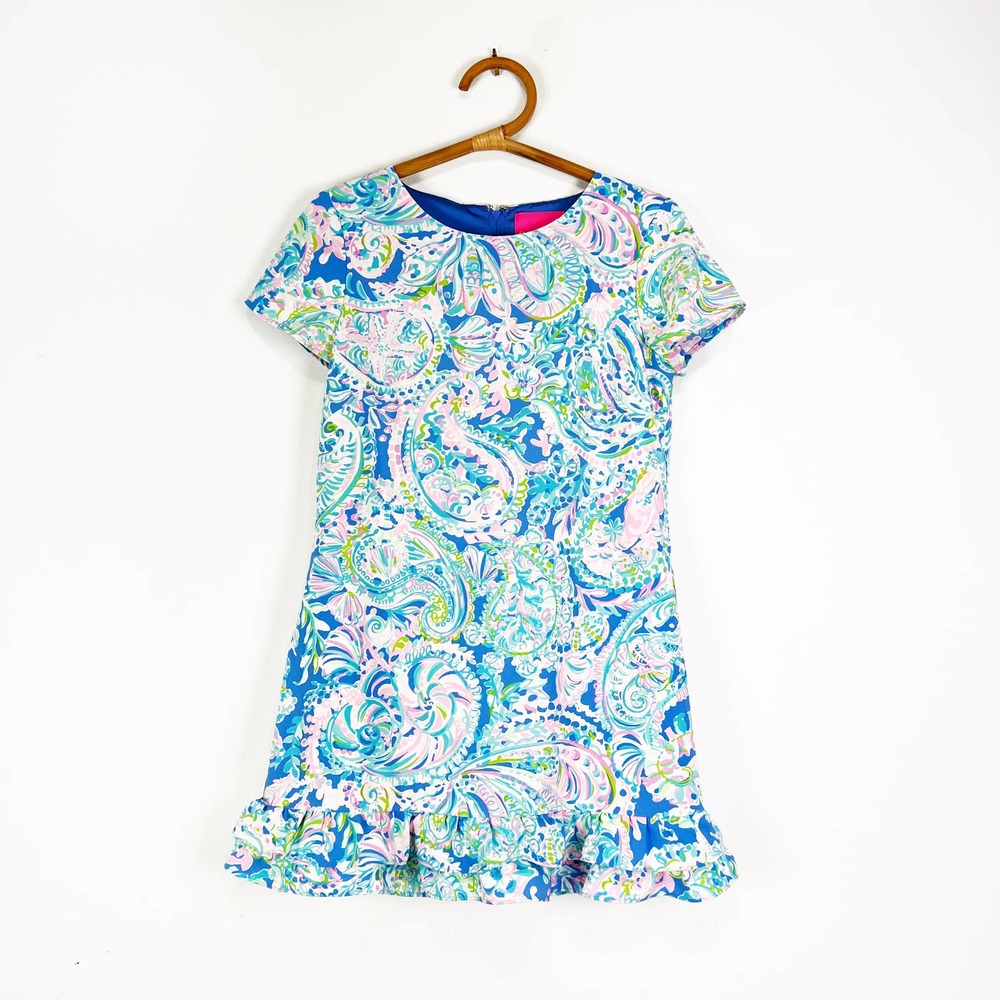 Lilly Pulitzer Masey Short Sleeve Romper In blue Carnivale Coral Size 2 - Picture 9 of 10